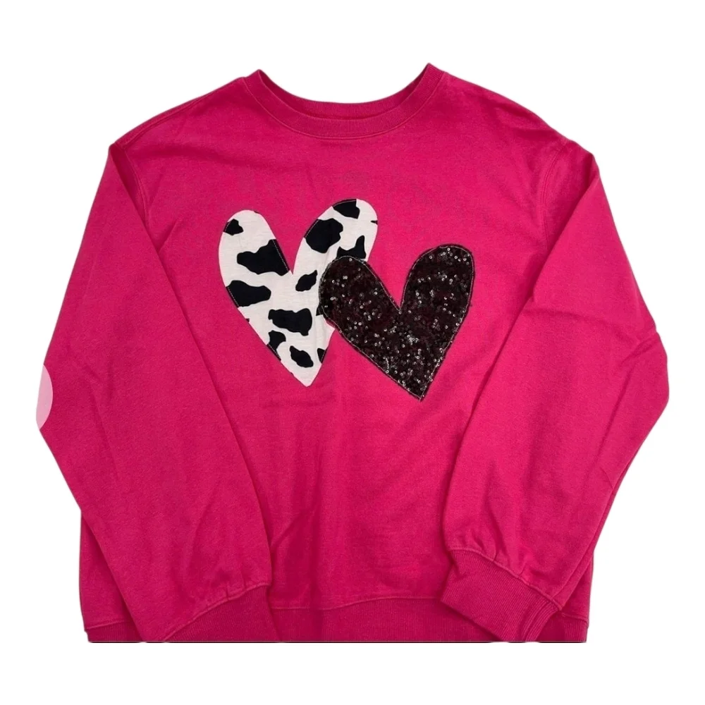 ROUNDTABLE INJ. - Soft Strawberry Pink Heart Pattern Sweatshirt - Picture 5 of 13